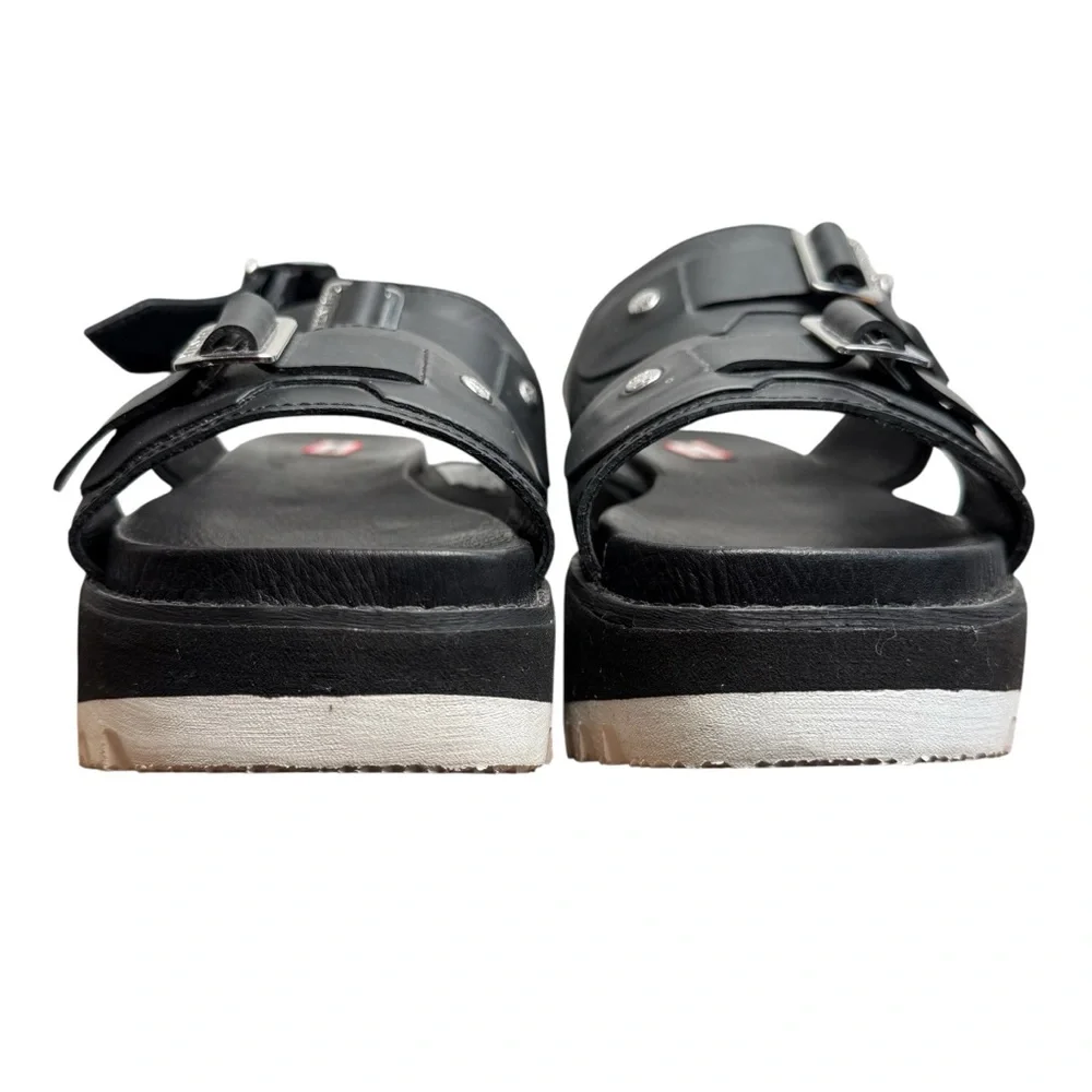 Hunter Black Leather & Rubber Adjustable Buckle Platform Chunky Sandals Size 7